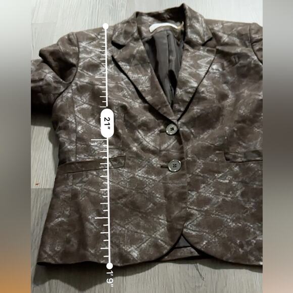 Calvin Klein Brown Silver Metallic‎ Long Sleeve Two Button Blazer Size 6 - Picture 7 of 8